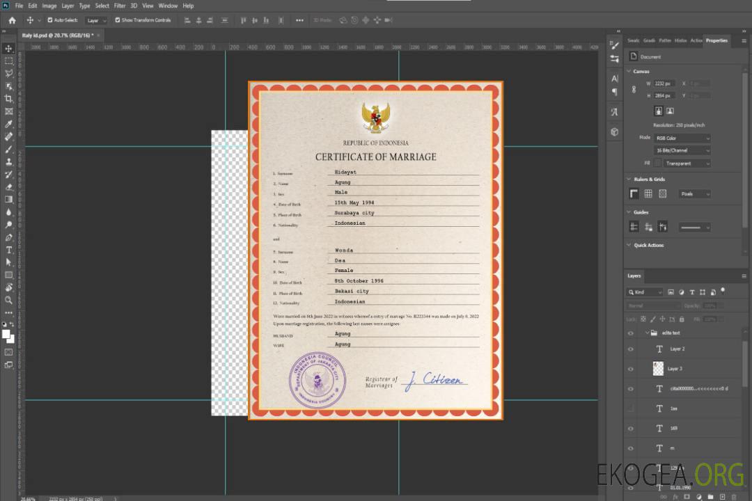 Modèle PSD de certificat de mariage indonésien template